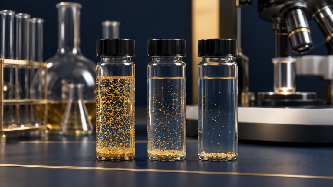 Drei Goldnanopartikel-Dispersionen mit unterschiedlicher Teilchendichte im Labor