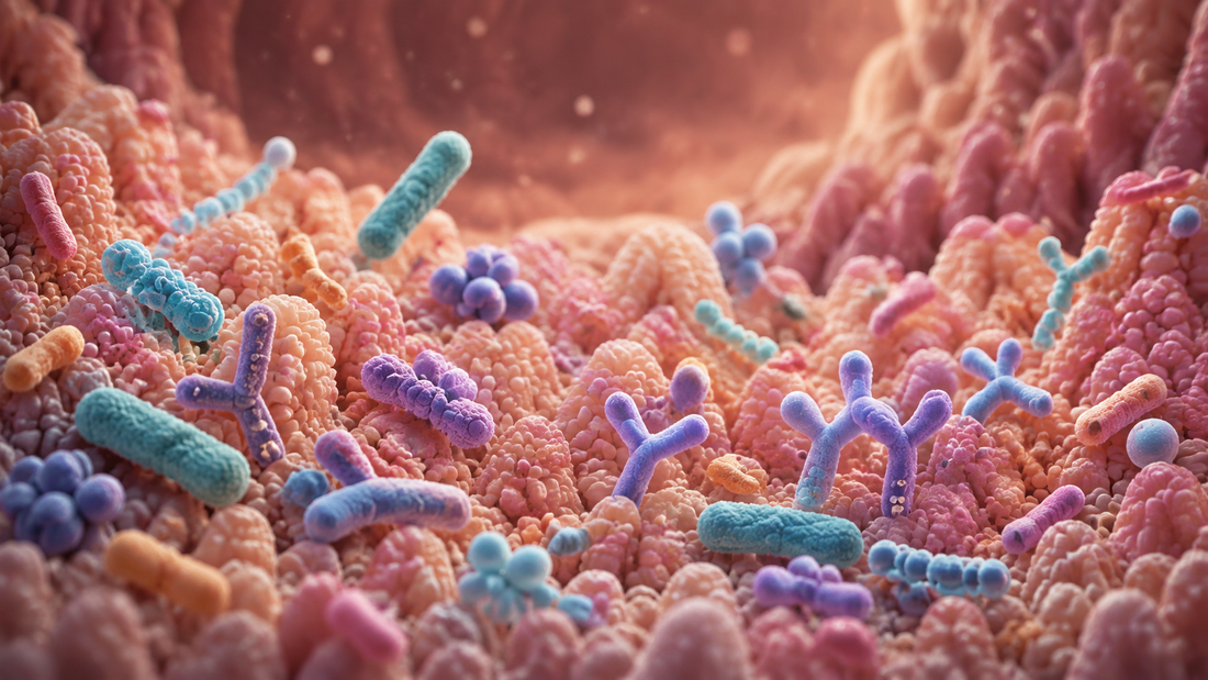 Neutrale Mikrobiomillustration zu Probiotika und Darmbeschwerden